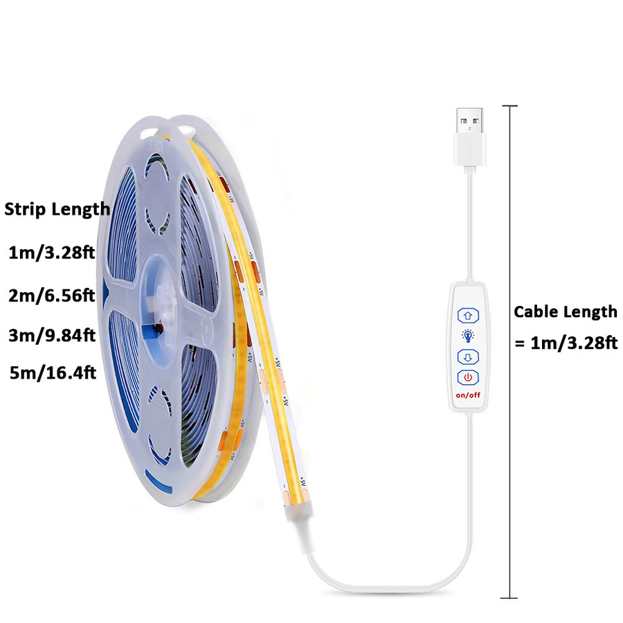 Mikenoon COB LED-Streifenlicht USB 5V dimmbar und selbstklebend für TV-Schrank, Spiegel, Schlafzimmer oder Küche - Bild 4