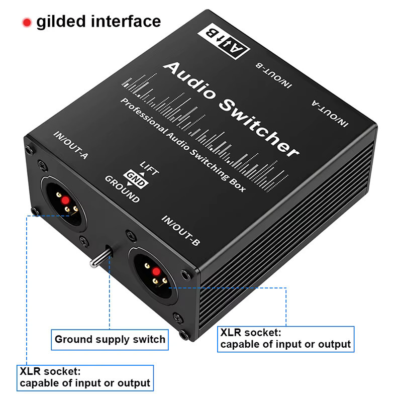 TITAK XLR Symmetrischer Audio-Quellumschalter in Schwarz mit 2 Eingängen und 1 Ausgang oder 1 Eingang und 2 Ausgängen als Manueller Selektor für Mikrofon, Soundkarte und Mixer - Bild 4
