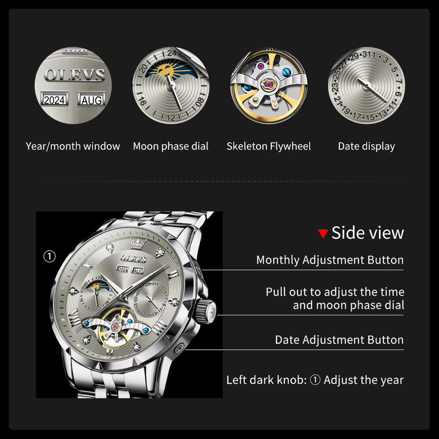 OLEVS Armbanduhr, Edelstahl, Silber, Bicolor, Herren, Analoguhr - Bild 4