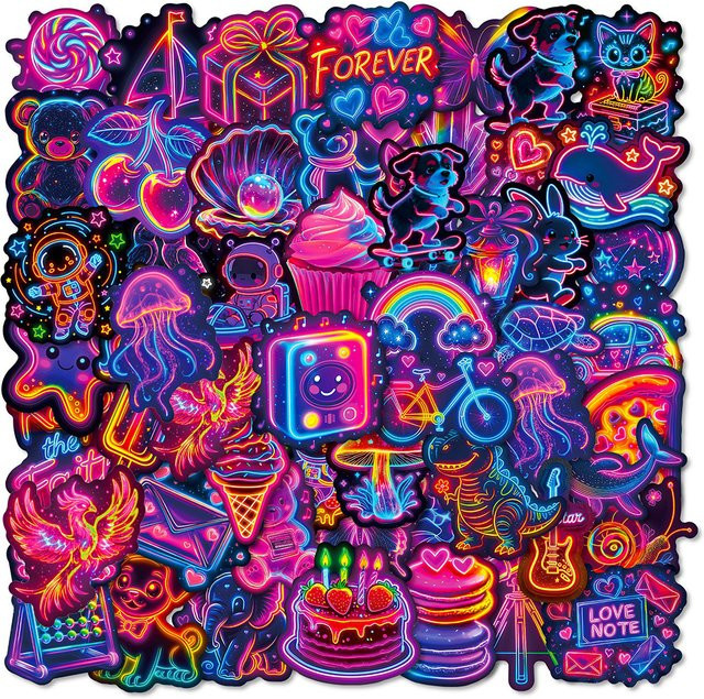 Rspctou Neon-Style Cartoon Ästhetische Aufkleber, wasserfest, multicolor - Bild 1