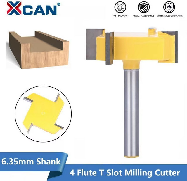 XCAN T-Typ Schlitzfräser mit 6,35 mm Schaft und 4 Schneiden aus Hartmetall für die Holzbearbeitung - Bild 1