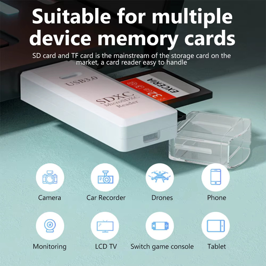 KAFNHCKA 2-in-1 Multifunktionaler USB-Kartenleser für SD und TF Speicherkarten in Weiß - Bild 6