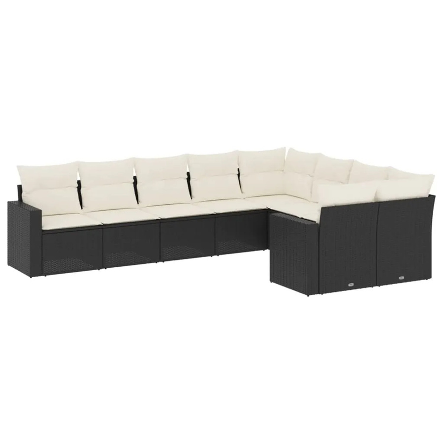 vidaXL 9-teilige Garten-Sofagarnitur aus Poly-Rattan in Schwarz mit cremeweißen Kissen und pulverbeschichtetem Stahlgestell - Bild 2