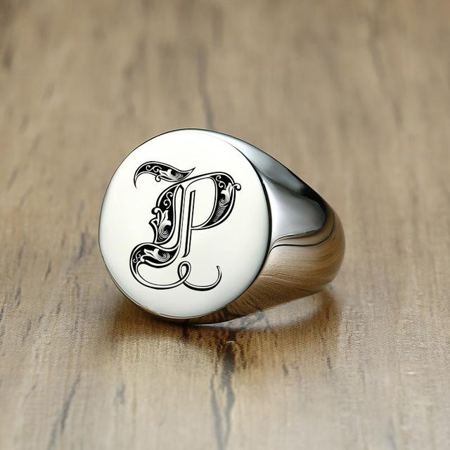 Vnox Ring Edelstahl, Buchstabe graviert, Herren - Bild 1