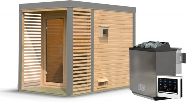 Saunahaus ARES 1 in Graualuminium mit 9.0 kW BioKombiofen und Steuergerät, Naturbelassen, B: 191 cm, H: 276 cm - Bild 1