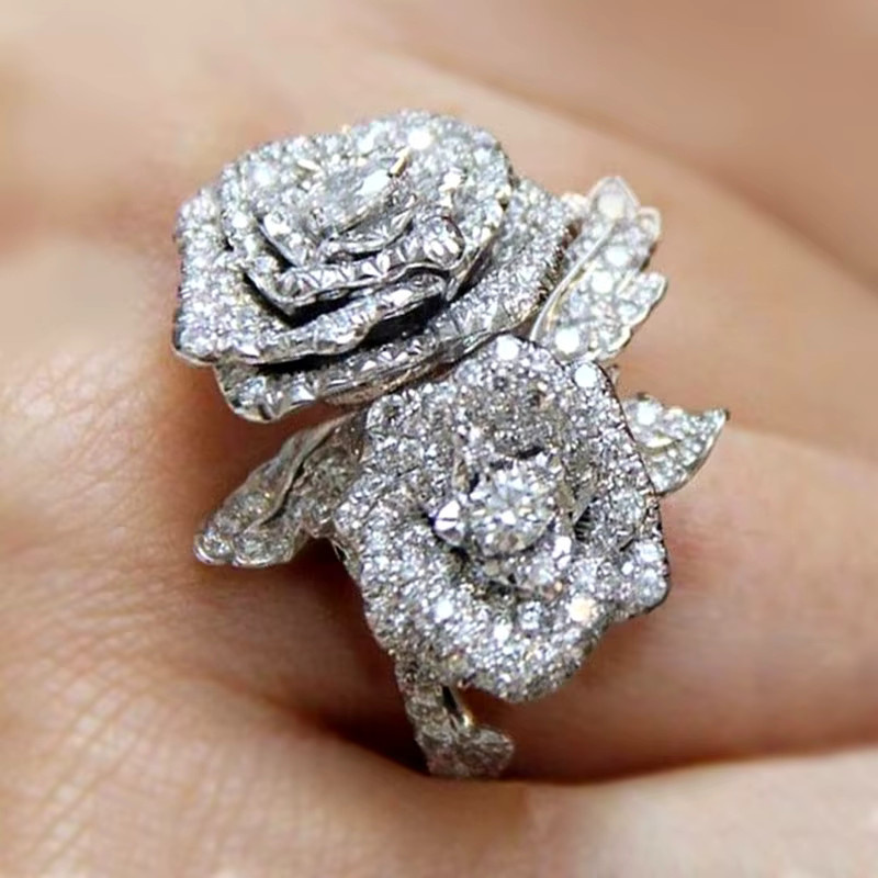Huitan Damen-Fingerring, Silber, Rosenblüten, Zirkonia - Bild 2