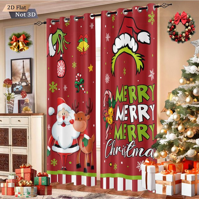 2er-Set Verdunkelungsvorhänge mit Weihnachtsmann-Print in Rot für dein Wohnzimmer - Bild 1