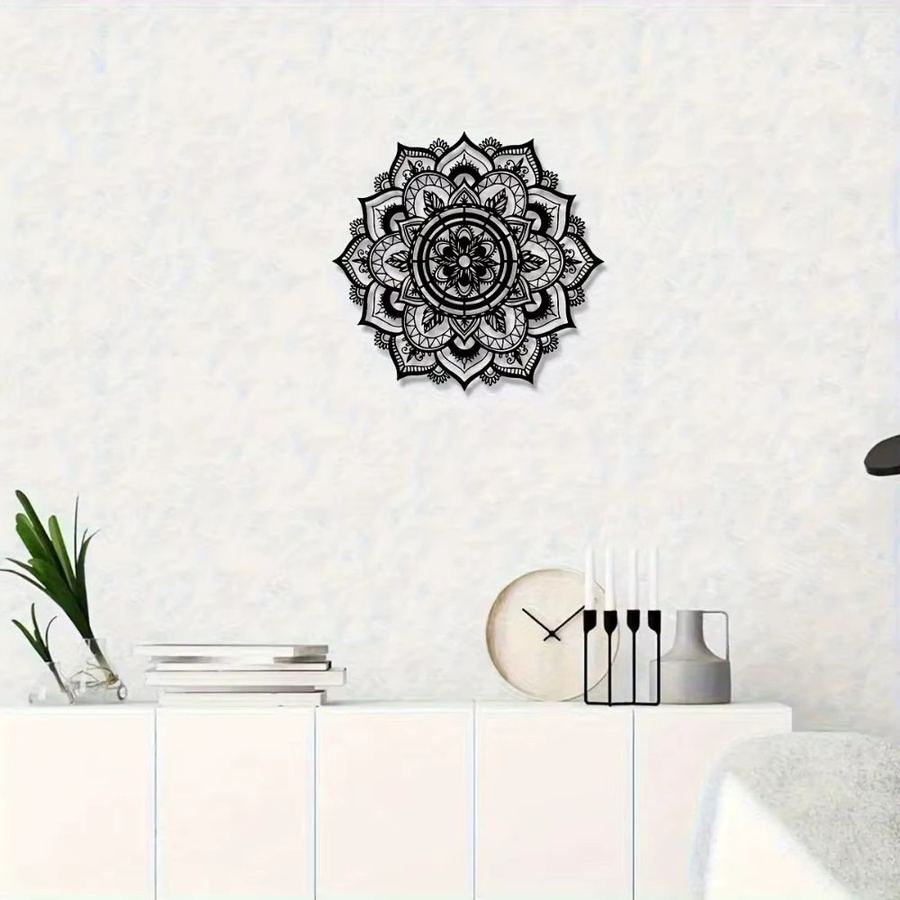 CIFBUY Mandala Metall-Wandkunst Lotusblume in Schwarz als Boho Zen Dekoration - Bild 3