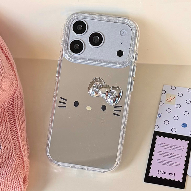 Hello Kitty Handyhülle mit Make-up-Spiegel und Schleife für Apple iPhone 16 15 Pro Max transparent - Bild 1