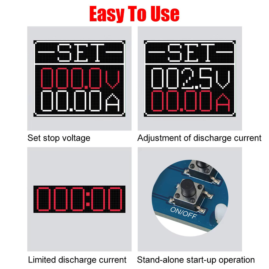 NICEYARD Digitaler Analysator Elektronische Last 150 W 10 A DC-Batteriewerkzeuge 4-Draht-Lithium-Batterietester Einstellbares Prüfmodul mit US-Stecker in Grün - Bild 4