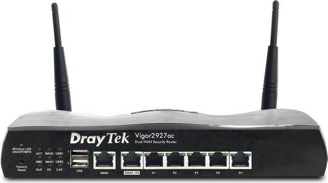 Draytek Vigor 2927ac Dual-Band Wi-Fi 5 Wireless Router mit 5-Port-Switch und 2 WAN-Ports in Schwarz - Bild 1