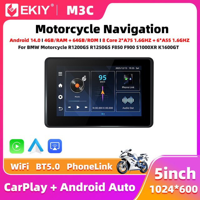 EKIY 5 Zoll Motorrad Navigationssystem für BMW R1250GS und F900GS mit Android 14.0, 4+64GB, 8-Kern, Wireless CarPlay, Android Auto und GPS, Schwarz - Bild 1