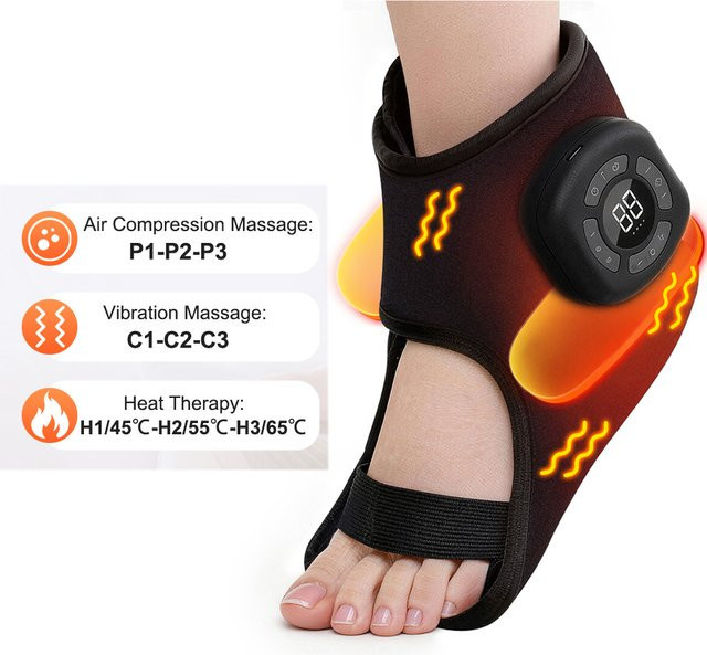 Hailicare Kabelloses Luftdruck-Knöchelmassagegerät mit elektrischer Heizung und Vibration in Schwarz - Bild 1