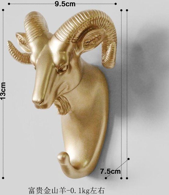Yiran Furniture Wandmontierter Tierkopf-Garderobenhaken in Gold aus Kunststoff - Bild 1