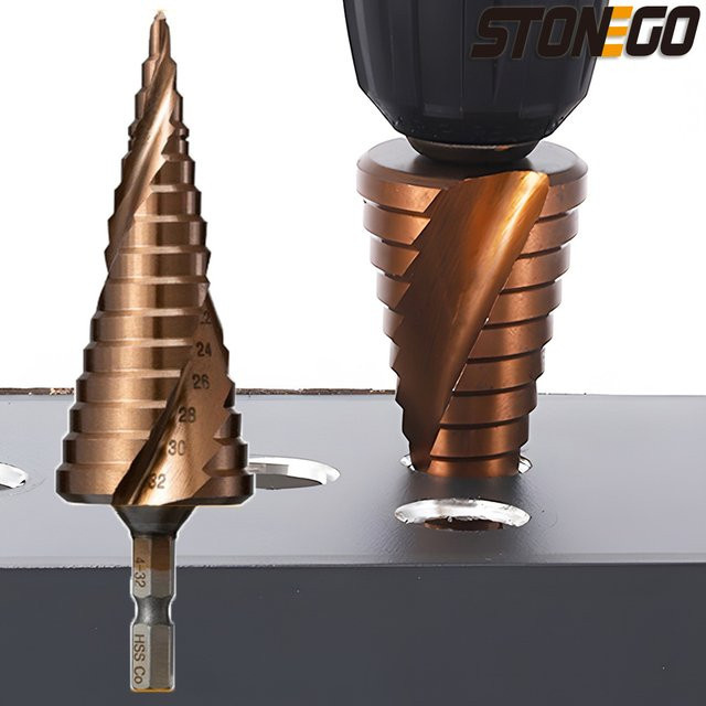 STONEGO HSS-CO M35 Stufenbohrer mit Sechskantschaft für Edelstahl, Holz, Eisen und Aluminium, Farbe: Gold - Bild 1