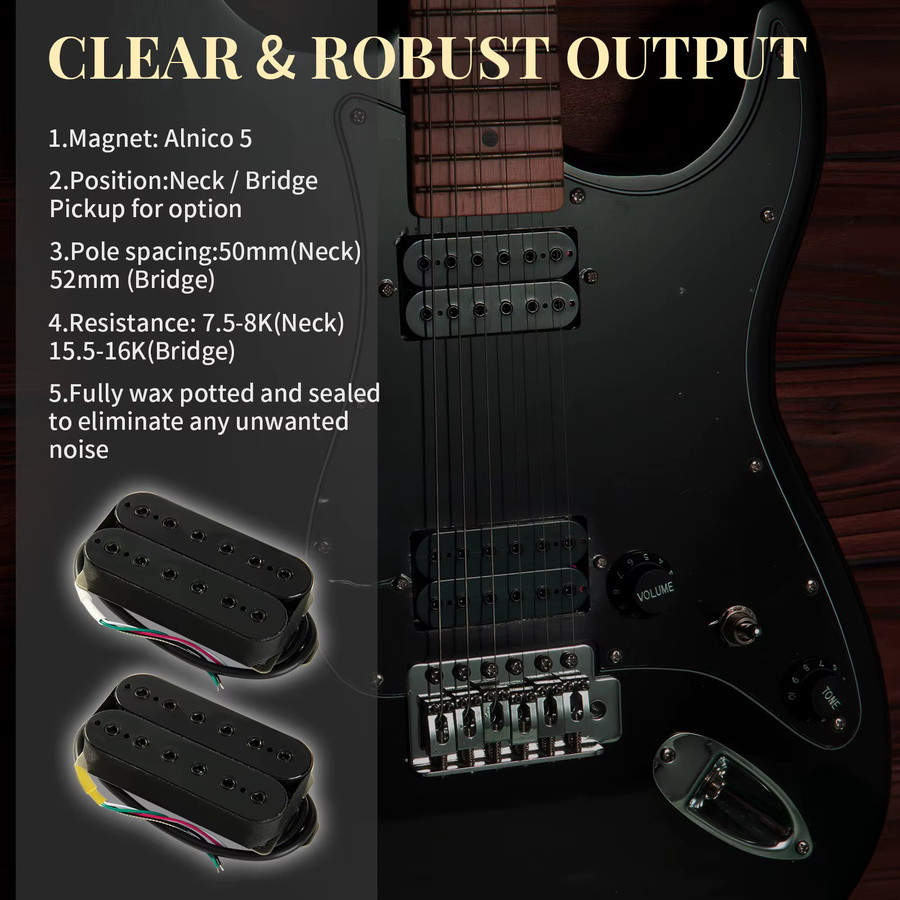 Phrilam High Output Alnico 5 Humbucker-Tonabnehmer-Set für E-Gitarren in Weiß, Hals 50 mm und Brücke 52 mm - Bild 2