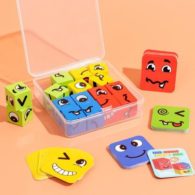 Kindliche Emotionen Ausdrucksspiel Holzwürfel Gesicht Verändern, Brettspiel, ab 3 Jahre - Bild 1