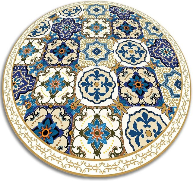 Tulup Teppich Portugiesisches Fliesenmuster Rund, Blau, Durchmesser: 60 cm - Bild 1