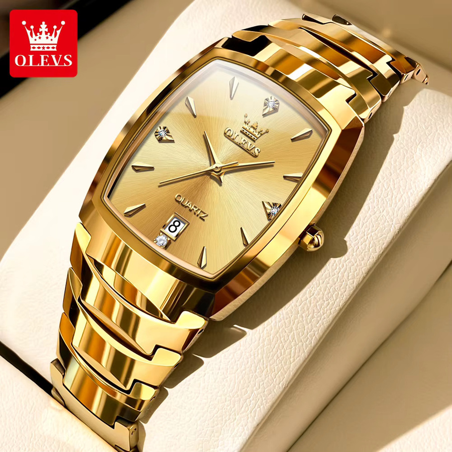 OLEVS Armbanduhr Tonneau, Quarz, Edelstahl, Gold, Schwarz, Herren - Bild 2