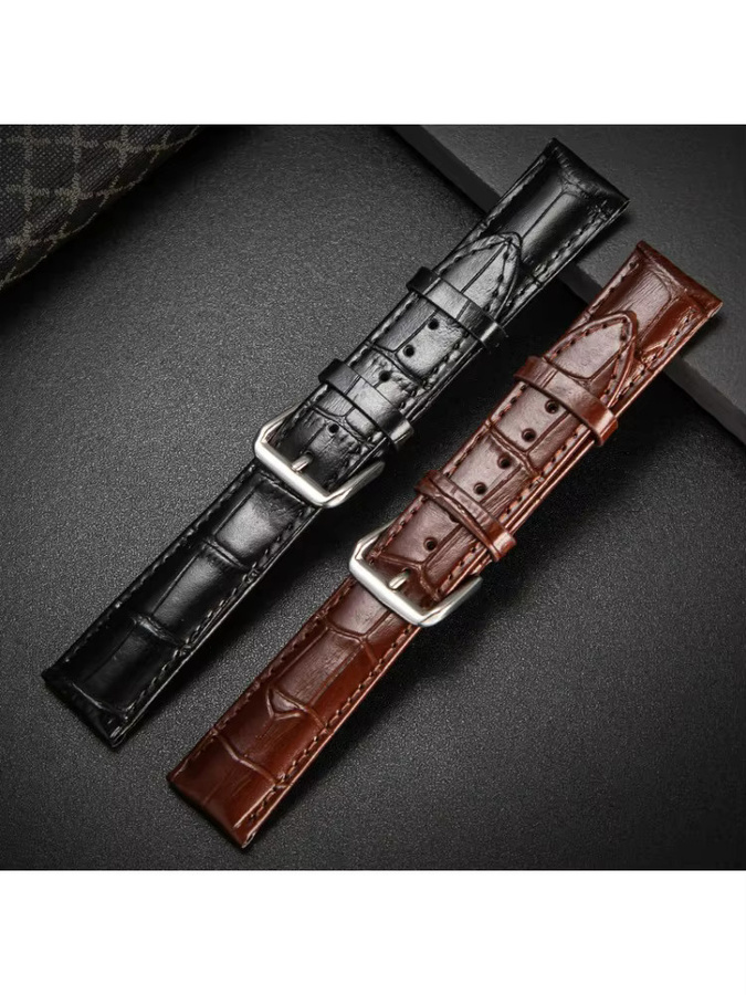 JBAILI Uhrenarmband Leder, Bambusmuster, Schwarz, Unisex, 18 20 22 mm - Bild 3