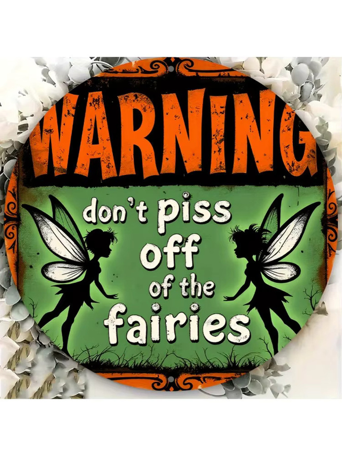 HELLOYOUNG Fantasy-Fee-Warnschild aus Metall Don't Make the Fairy Angry Wanddekoration im rustikalen Stil, Durchmesser: 20 cm, Mehrfarbig - Bild 4