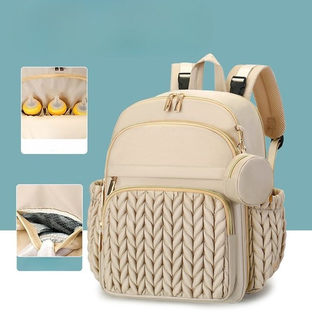 Beiger Rucksack mit Wickelauflage und Schnullertasche für Kinderwagen und Wickeltaschen - Bild 1