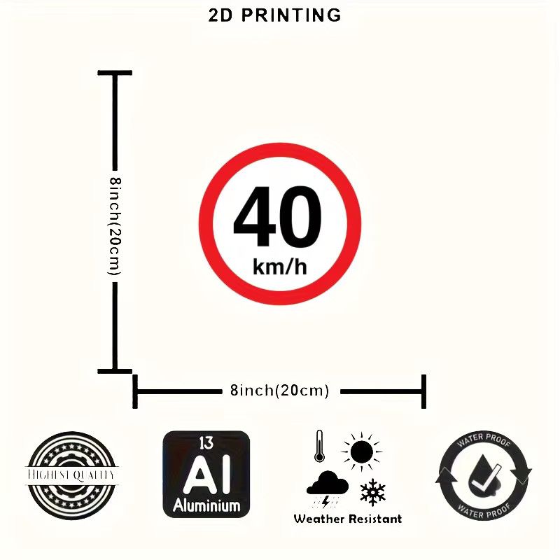 Potdemiel Geschwindigkeitsbegrenzungsschild 40 km/h aus Aluminium, runde Wanddekoration für Garage und Zuhause, Durchmesser: 20 cm - Bild 2