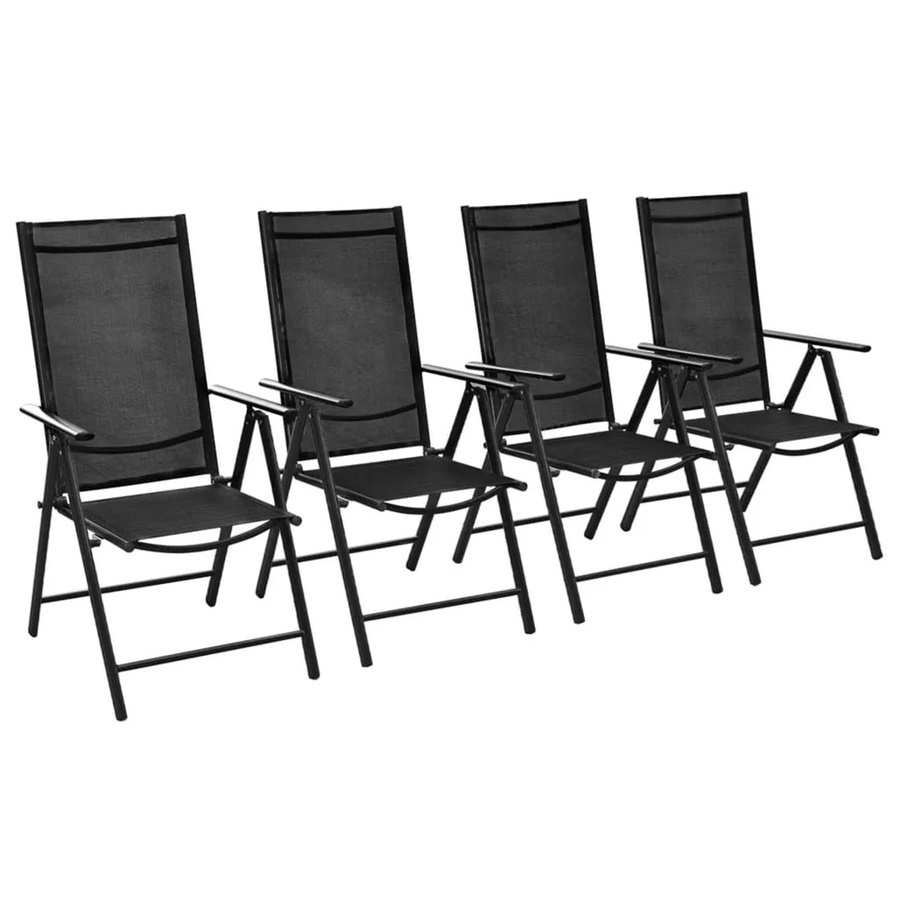 Furnicato Gartenstuhl Set 4er Pack Klappbar aus Aluminium und Textilene in Schwarz mit Armlehnen - Bild 2