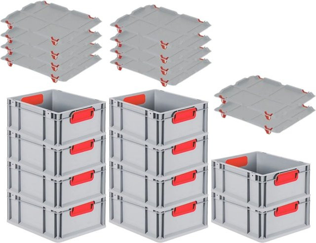 PROREGAL Spar Set 10x Eurobox Nextgen Color mit Auflagedeckel und Schiebeschnappverschlüssen in Rot, H x B x T: 17 x 30 x 40 cm - Bild 1