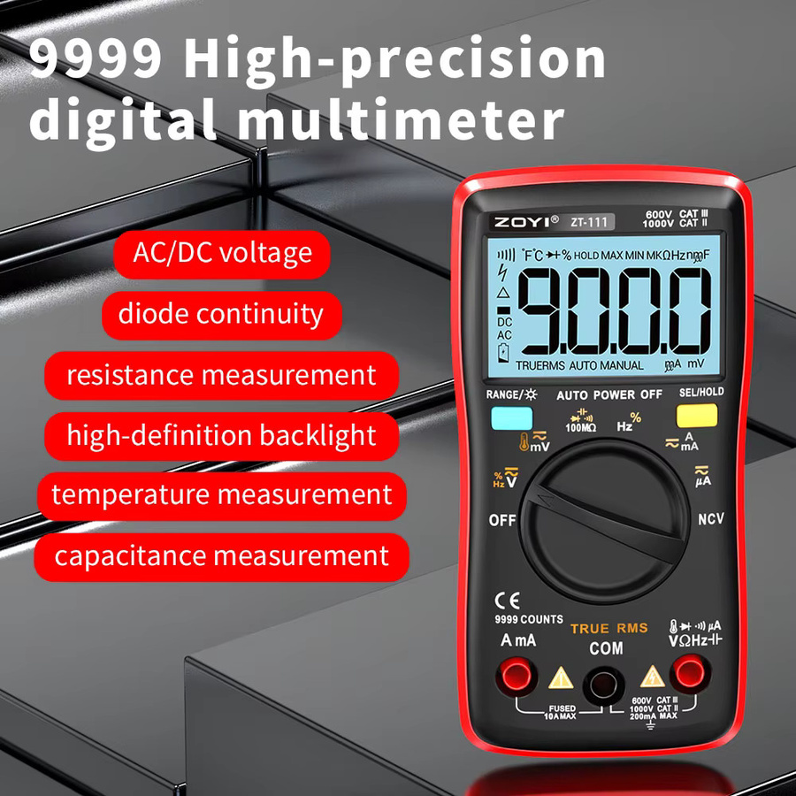 ZOYI Digitalmultimeter mit 9999 Counts, True RMS, Auto-Range, NCV und Anti-Burn-Schutz, Elektriker-Tester für AC/DC-Spannung, Strom und Temperatur, Rot - Bild 2
