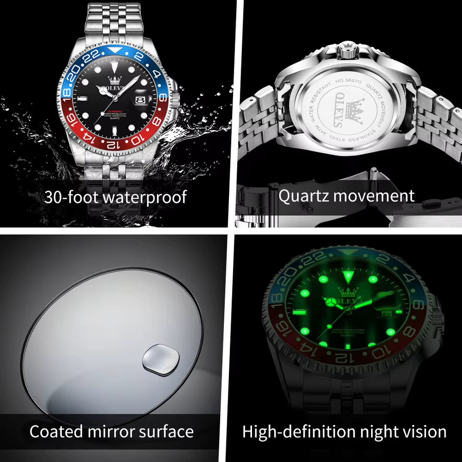 OLEVS Armbanduhr, Quarz, Edelstahl, Blau, Mondphase, Herren - Bild 5