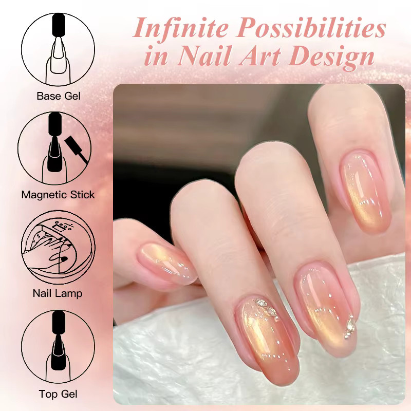 Four Lily Magnetischer Nagel-Gel-Lack, Rosa-Goldener Perlen-Katzenaugen-Lack, 10 ml - Bild 2