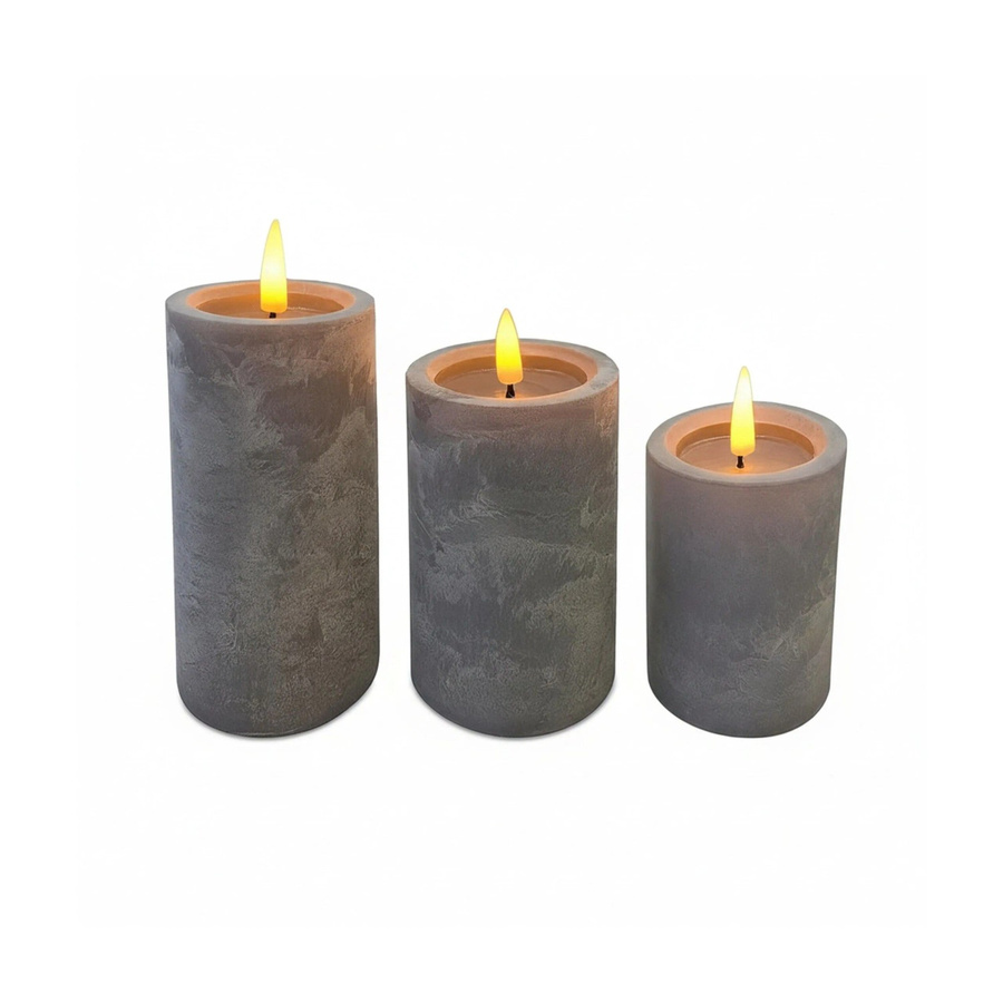 Relaxdays LED Stumpenkerzen 3er Set in Grau mit Timer und Flicker-Effekt, Kunststoff, H: 16,5 cm, B: 7,5 cm, T: 7,5 cm - Bild 2