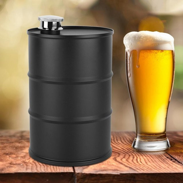 Tragbarer Edelstahl Flachmann von mfySpace für Wein, Bier und Spirituosen, Schwarz, 700 ml - Bild 1