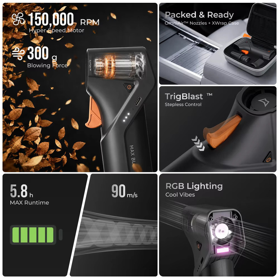 FLEXTAIL Max Blast 300 Elektrischer Luftstaubsauger-Lüfter in Schwarz mit 150000 U/min und bürstenlosem 3-Gang Motor - Bild 2