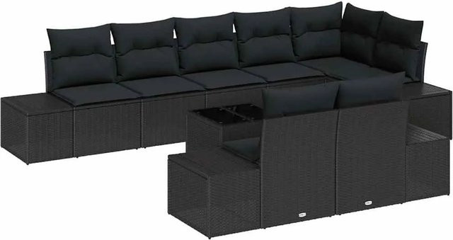 vidaXL Gartensofa-Set aus Polyrattan in Schwarz mit L-Form, Eckelement, 3er-Sofa, Couchtisch und integriertem Kissenstaufach - Bild 1