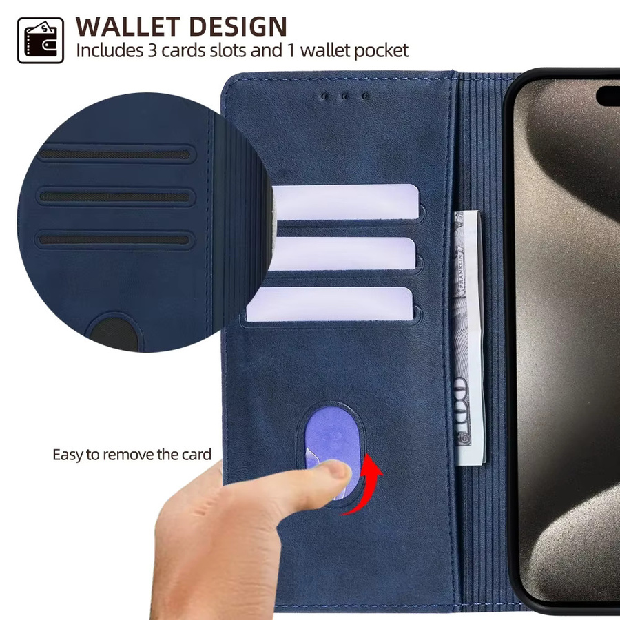 Business Leder Handyhülle für Apple iPhone als magnetische Brieftasche mit Kartenfächern in Blau - Bild 2