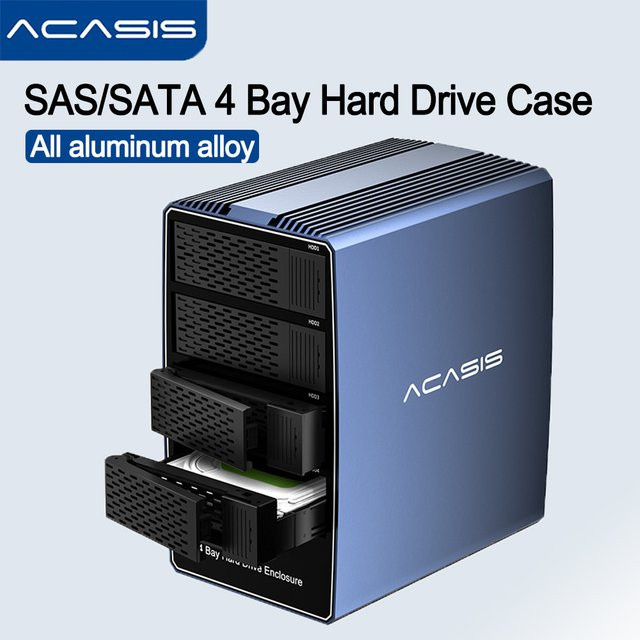 ACASIS 4-Bay SAS/SATA externes Festplattengehäuse für 2,5 und 3,5 Zoll HDD/SSD mit USB-C und USB-A Anschluss - Bild 1