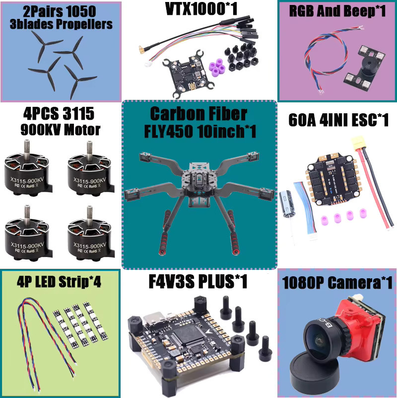 B-CUBE Smarte Drohne FLY450 Quadrocopter-Gestell in Schwarz mit Landegestell und Betaflight-Unterstützung - Bild 4