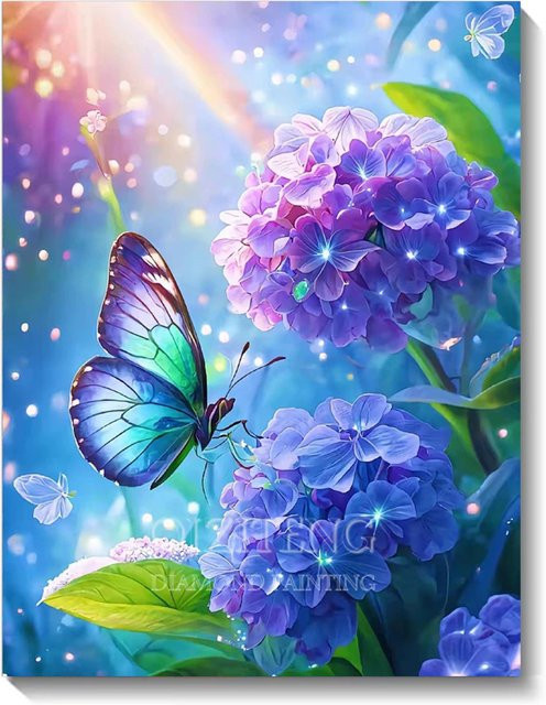 QIZITENG 5D Diamantmalerei-Set Schmetterlings-Landschaft mit runden Steinen in Multicolour, Wandkunst DIY Mosaik Set - Bild 1
