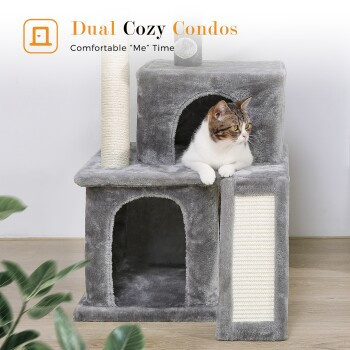 Pawz Road Kratzbaum für Katzen in Grau mit 3 Etagen, Hängematte und Höhle aus Sisal und MDF - Bild 3