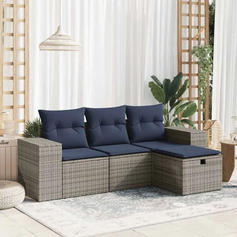 4-tlg. Garten-Sofagarnitur aus Poly-Rattan mit Kissen in Grau von vidaxl - Bild 1