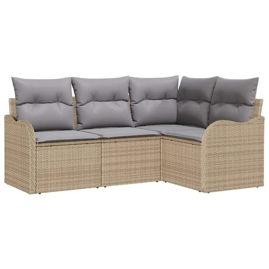 vidaXL Garten-Sofa-Set 4-teilig in Beige aus Poly Rattan mit L-Form und Kissen - Bild 2