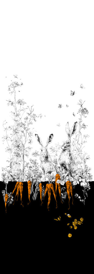 Eijffinger Vlies Tapete Vintage Design mit Tiermotiven und floralen Elementen in Schwarz Orange Gold - Bild 1