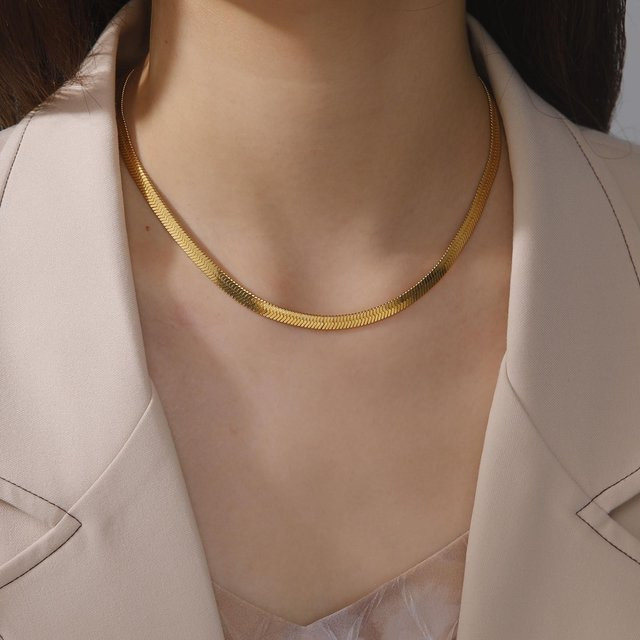 YULIN Halskette Edelstahl, Gold, Schlangenkette, 45-50 cm, Unisex - Bild 1