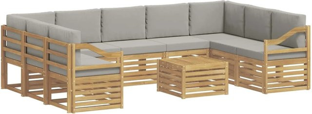 vidaXL Sofagarnitur in L-Form aus Akazienholz mit Polsterung in Weiß und Hellgrau, B/T/H: 59 x 59 x 37 cm, 10er Set - Bild 1