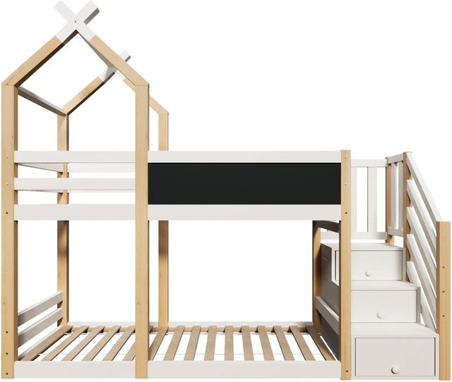 Merax Etagenbett im Baumhaus-Design mit Treppe und Schubladen, Farbe Weiß, B/T/H: 200 x 90 x 120 cm - Bild 1