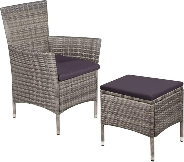 vidaXL Gartenstuhl und Hocker Set aus Poly Rattan mit Polstern in Grau - Bild 1