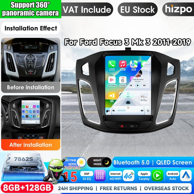 Hizpo Tesla-Style Android Autoradio für Ford Focus 3 Mk 3 (2011-2019) mit 9,7 Zoll Display, Wireless CarPlay, Android Auto, GPS und 4G in Schwarz - Bild 1