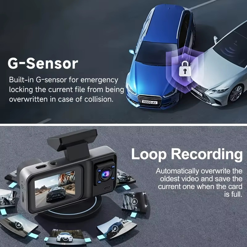 Nuokaiqi Dual-Kamera-Dashcam in Schwarz mit 1080P/720P Auflösung, 170 Grad Weitwinkel, Nachtsicht, 24-Stunden-Parküberwachung, G-Sensor und Schleifenaufnahme - Bild 4